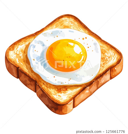 Watercolor illustration of toast with fried egg AI generation 125661776