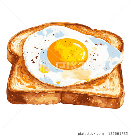 Watercolor illustration of toast with fried egg AI generation 125661785