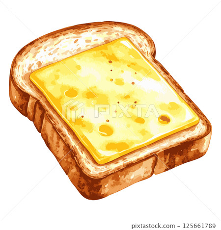 Watercolor illustration of toast with melted cheese AI-generated 125661789