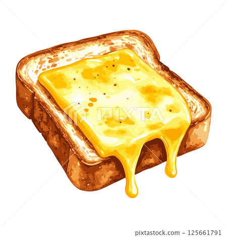 人工智慧生成的塗有融化起司的吐司水彩插圖 125661791