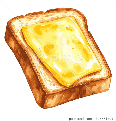 Watercolor illustration of toast with melted cheese AI-generated 125661794