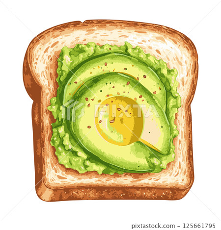 Avocado toast watercolor illustration AI generation 125661795