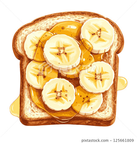 Watercolor illustration of toast with banana and honey AI generation 125661809