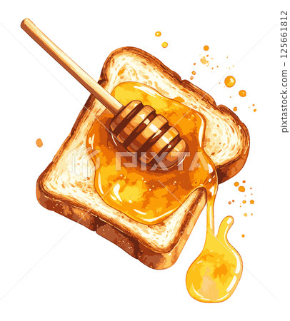 塗滿蜂蜜的吐司水彩插圖 AI 生成 125661812