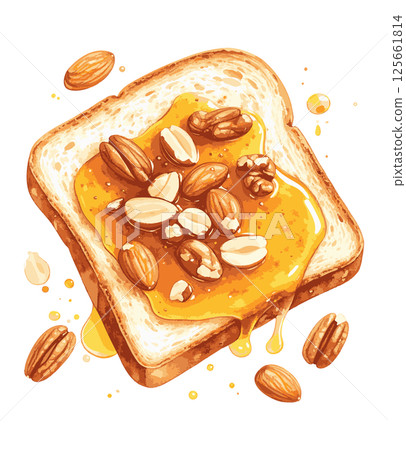 Watercolor illustration of honey and nuts - AI generation 125661814