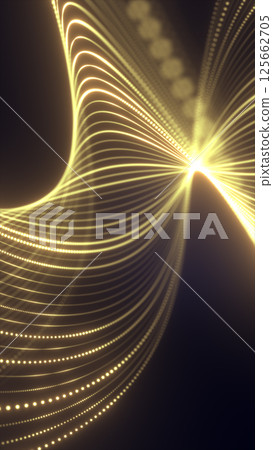 Flowing golden lines creating fluid wave shapes, glowing on a dark background, evoking technology and energy streams Flowing golden lines creating fluid wave shapes, glowing on a dark background, evoking technology and energy streams 125662705