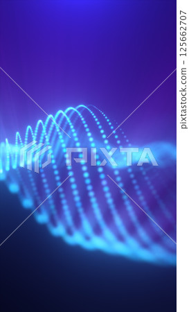 Abstract neon blue waveform moving in a dark violet space, resembling a digital sound or signal flow Abstract neon blue waveform moving in a dark violet space, resembling a digital sound or signal flow 125662707