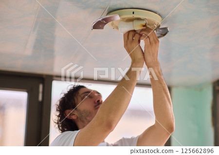 Efficiently Replacing the Ceiling Light Fixture in Your Home for Better Illumination and Comfort 125662896