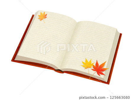 Open book and autumn leaves illustration (with lines) Open book and autumn leaves illustration (with lines) 125663080