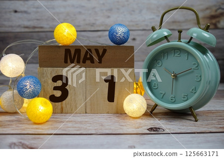 Wooden Calendar Showing the Date of May 31th. Day 31 of May month 125663171
