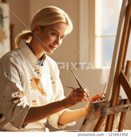Female painter at work 125663308