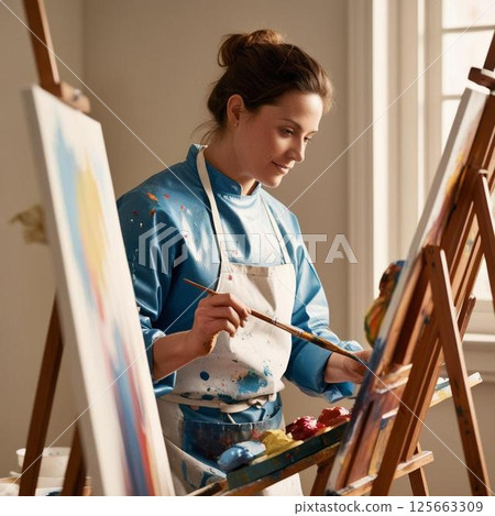 Female painter drawing a picture 125663309