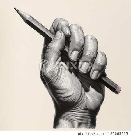 一隻手拿著一支筆的圖畫 一隻手拿著一支筆的圖畫 125663315