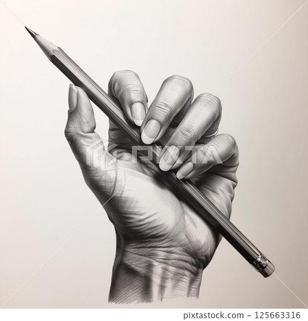 一隻手拿著一支筆的圖畫 一隻手拿著一支筆的圖畫 125663316