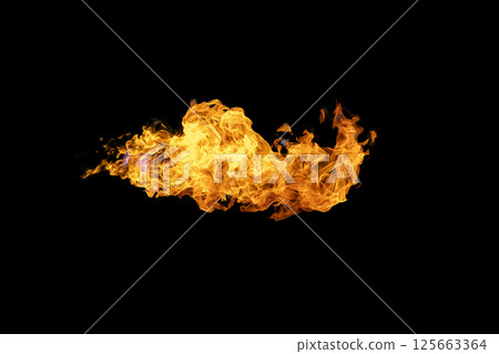 Flames caused by the explosion of the oil isolated on black background. Demonstration of water on oil fire. Flames caused by the explosion of the oil isolated on black background. Demonstration of water on oil fire. 125663364