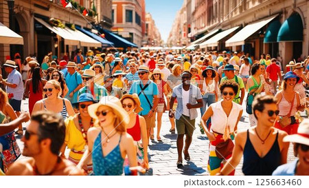 假日期間，城市路口擠滿了遊客 125663460