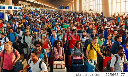 A large station crowded with tourists 125663477