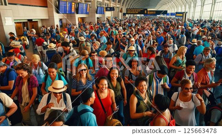 A large station crowded with tourists 125663478