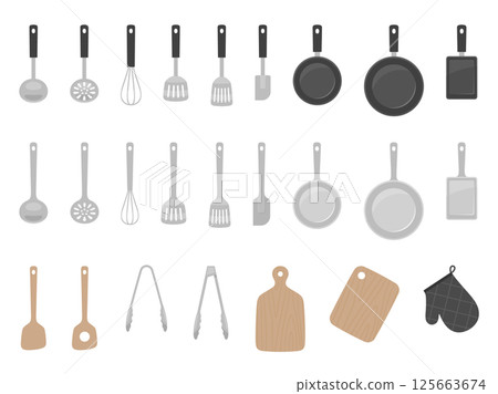 Kitchen utensils illustration material set_Silver Kitchen utensils illustration material set_Silver 125663674