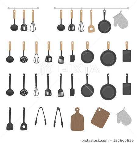 廚房用具插畫素材組_黑色 廚房用具插畫素材組_黑色 125663686