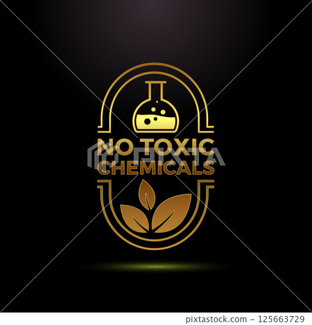 No Toxic Chemicals icon design illustration. No harmful chemical sign symbol in gold color style 125663729
