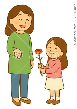 Child gives flowers to mother on Mother's Day 125663854