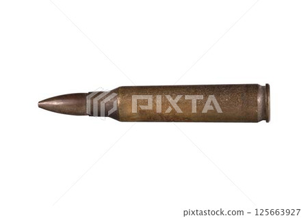 Assault rifle cartridges caliber 5.56 in a clip on a transparent background Assault rifle cartridges caliber 5.56 in a clip on a transparent background 125663927
