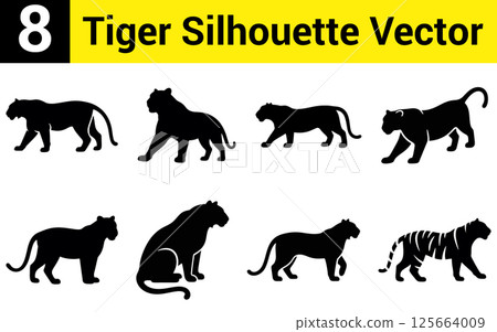 Set of Black Tiger Silhouettes Vector Graphics 125664009