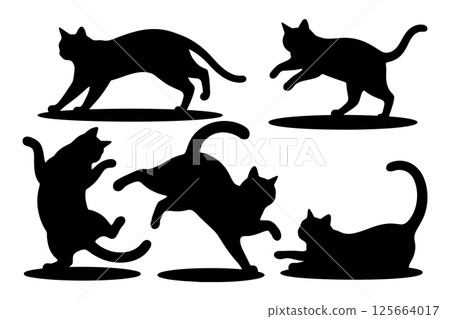 Playful Cat Silhouette Vector set in Various Poses 125664017