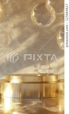golden podium with transparent bubbles in soft light, luxury background concept 125664627