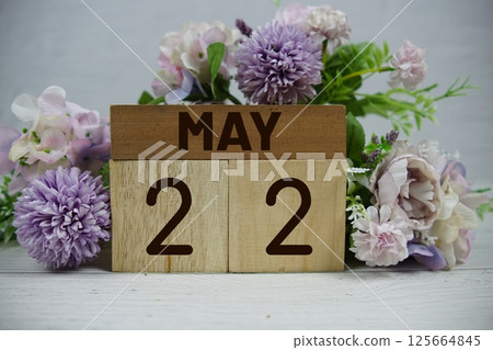 Wooden Calendar Showing the Date of May 22th. Day 22 of May month Wooden Calendar Showing the Date of May 22th. Day 22 of May month 125664845