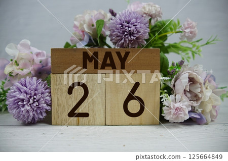 Wooden Calendar Showing the Date of May 26th. Day 26 of May month Wooden Calendar Showing the Date of May 26th. Day 26 of May month 125664849