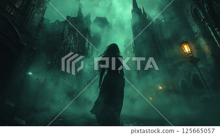 Witch in hat, noire style, attractive woman. AI generative 125665057