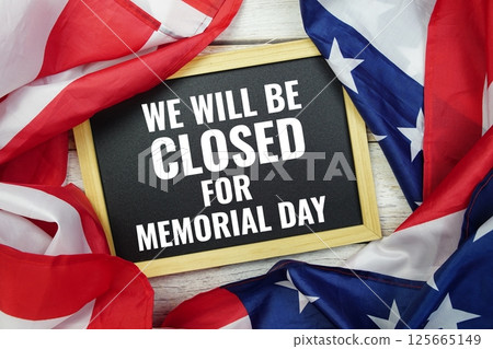 Happy Memorial Day alphabet letters with USA flag background, America national holiday concept 125665149