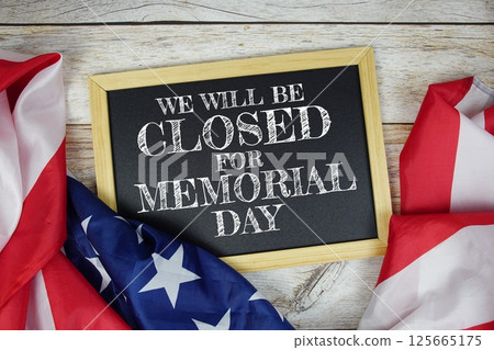 Happy Memorial Day alphabet letters with USA flag background, America national holiday concept 125665175