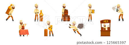 Man Beekeeper Harvest Honey from Bees Vector Set 125665397