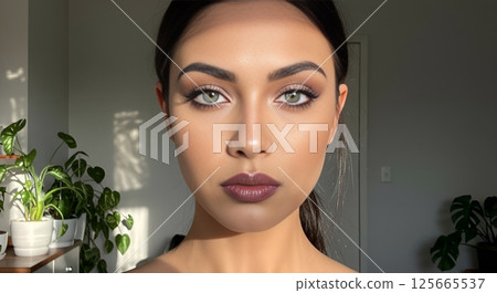 Portrait of Young Woman with Dark Lipstick 125665537