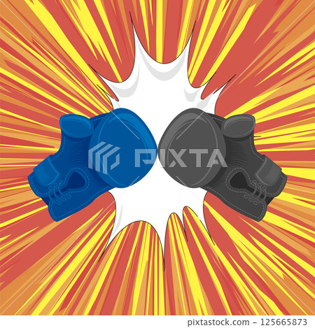 Vector boxing gloves on burst red yellow background. Symbol of boxing day 125665873