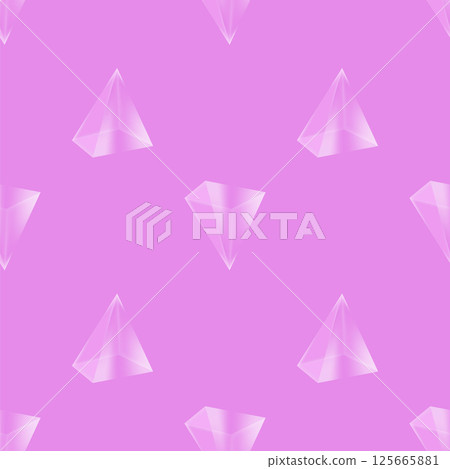 Vector crystal diamond seamless pattern on pink background. Glass transparent prism backdrop. Mineral random triangle pyramid set 125665881