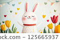 Cute bunny surrounded by hearts and colorful flowers, symbolizing love and joy, perfect for celebrating spring or Valentine's Day 125665937