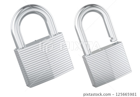 Padlocks, opened and closed. 3D rendering 125665981