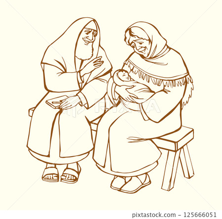 Vector drawing. Mother and father with a baby 125666051