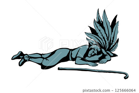 Vector drawing. Ancient sleeping man 125666064