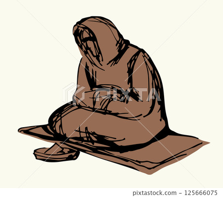 Vector Drawing. Girl askng for Alms Vector Drawing. Girl askng for Alms 125666075