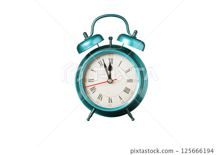retro clock, pointer clock, blue color alarm clock on isolated white background retro clock, pointer clock, blue color alarm clock on isolated white background 125666194