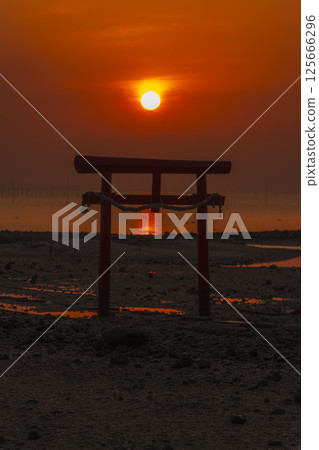日出時分的奧古斯神社水下鳥居 日出時分的奧古斯神社水下鳥居 125666296