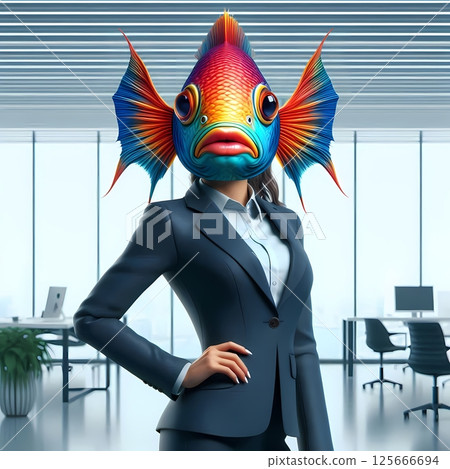 Fish Head Businesswoman Surreal 3D Concept of Imposter Syndrome in the Workplace 125666694