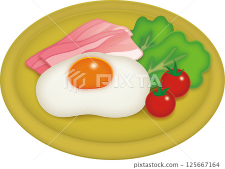 盤子上的煎蛋插圖 125667164