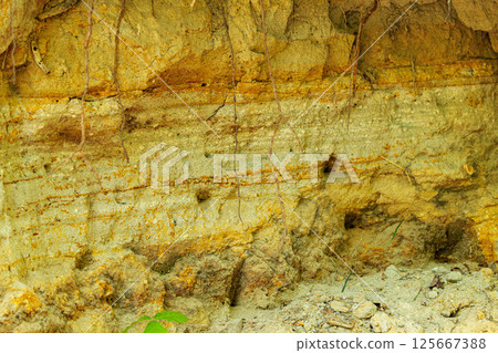 Earthen walls with exposed strata 125667388