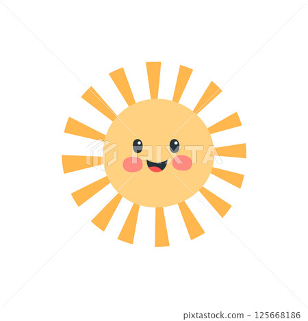 Cute Smiling Sun Character in Cartoon Style on White Background Cute Smiling Sun Character in Cartoon Style on White Background 125668186